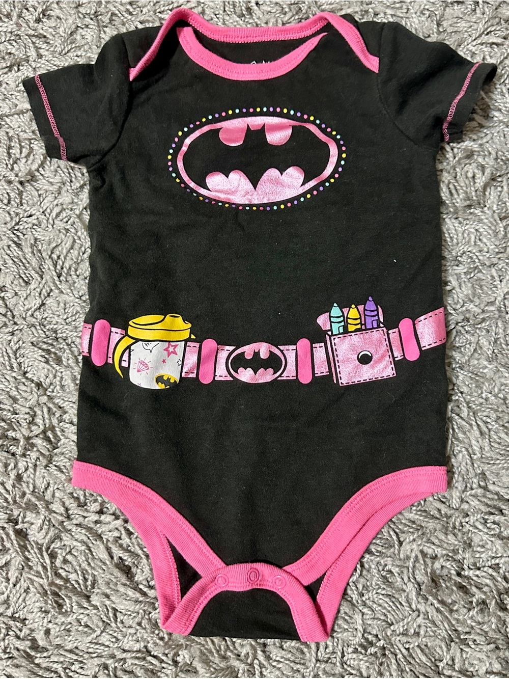 Batman Graphic Short Sleeve Baby Tee - Black & Pink